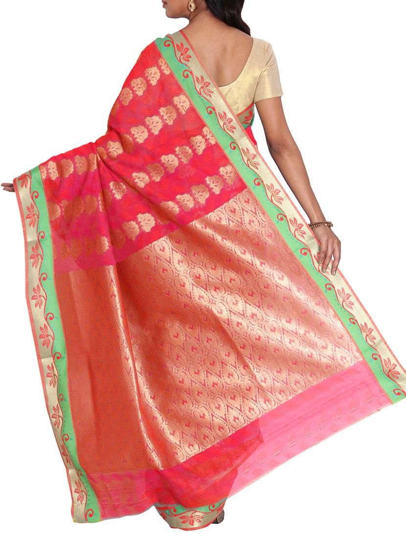 pink silk woven saree with blouse - 11943592 - Zoom Image - 2