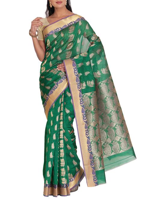green silk saree with blouse - 11943596 - Standard Image - 1