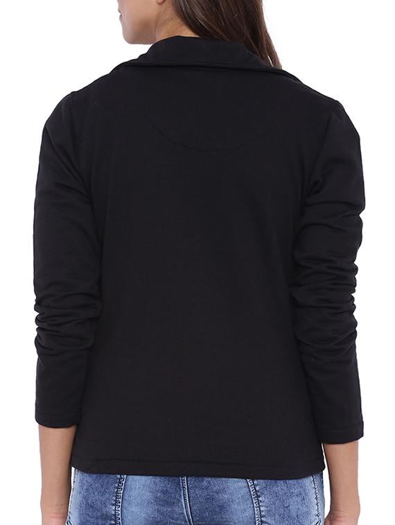 solid black cotton side zipper jacket - 11943901 - Zoom Image - 3