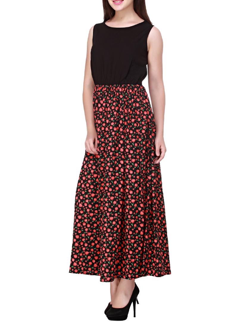 black floral printed viscose maxi dress - 11949660 - Zoom Image - 2