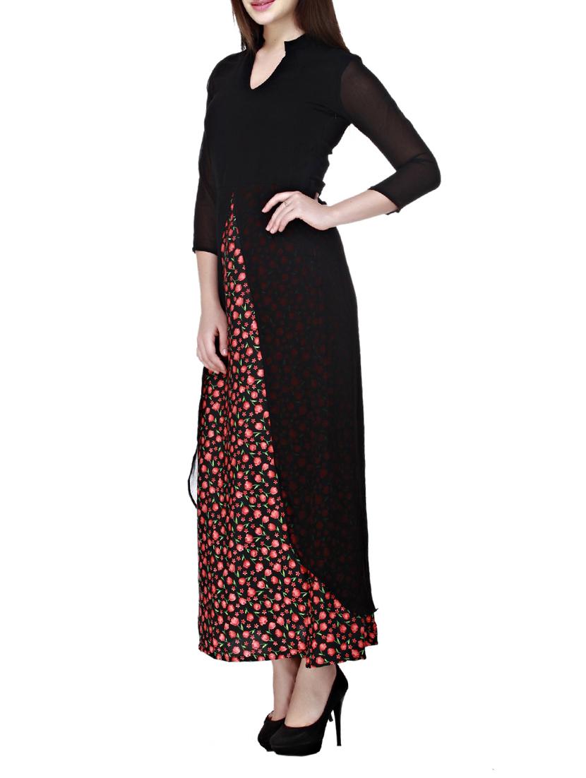 mandarin neck layered maxi dress - 11949673 - Zoom Image - 2
