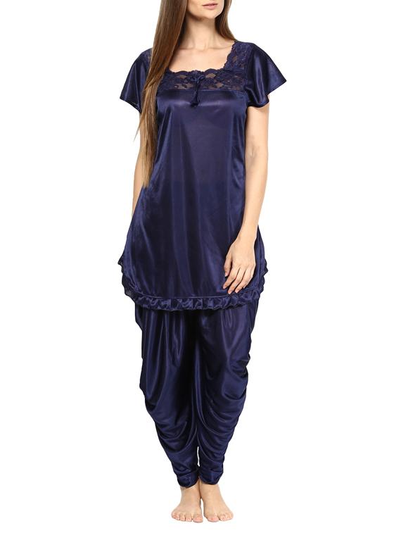 blue satin pyjama set nightwear - 11958650 - Zoom Image - 1