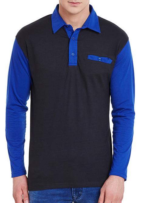 blue cotton blend color block t-shirt - 11961863 - Standard Image - 1