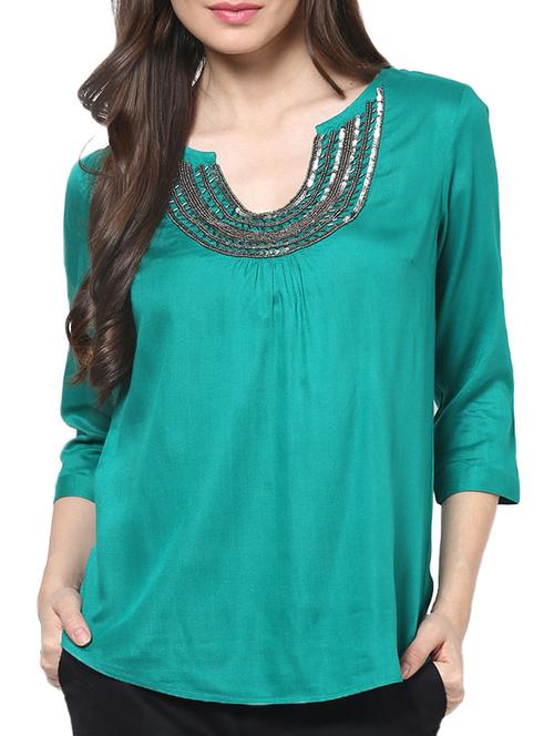 green beaded sequin worked rayon top - 1204186 - Standard Image - 1