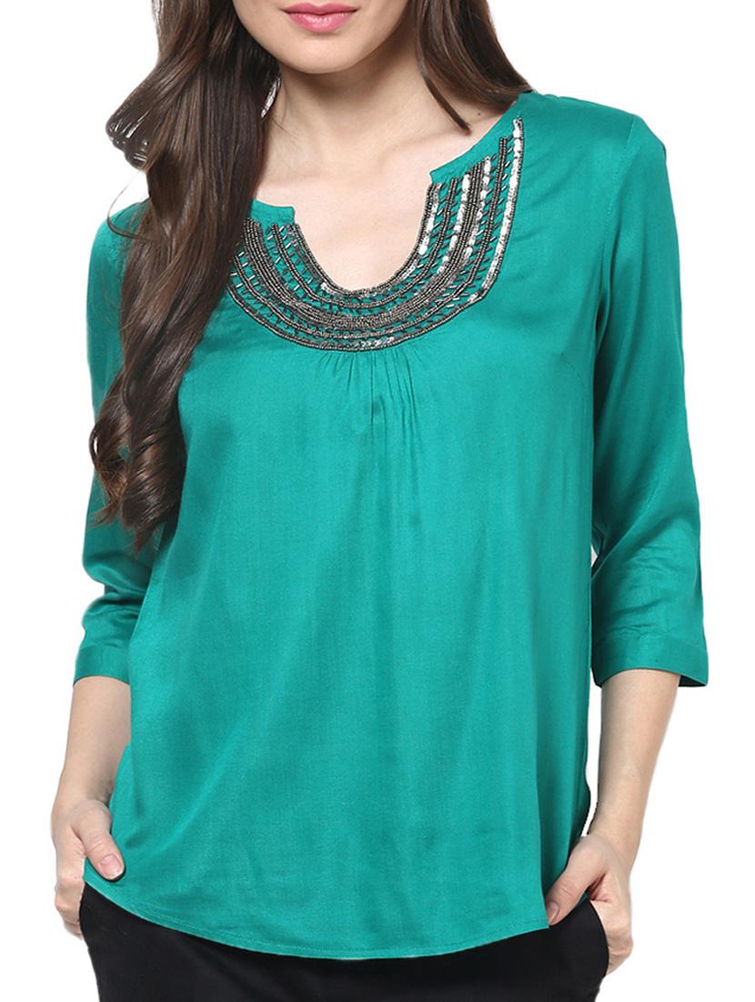 green beaded sequin worked rayon top - 1204186 - Zoom Image - 1