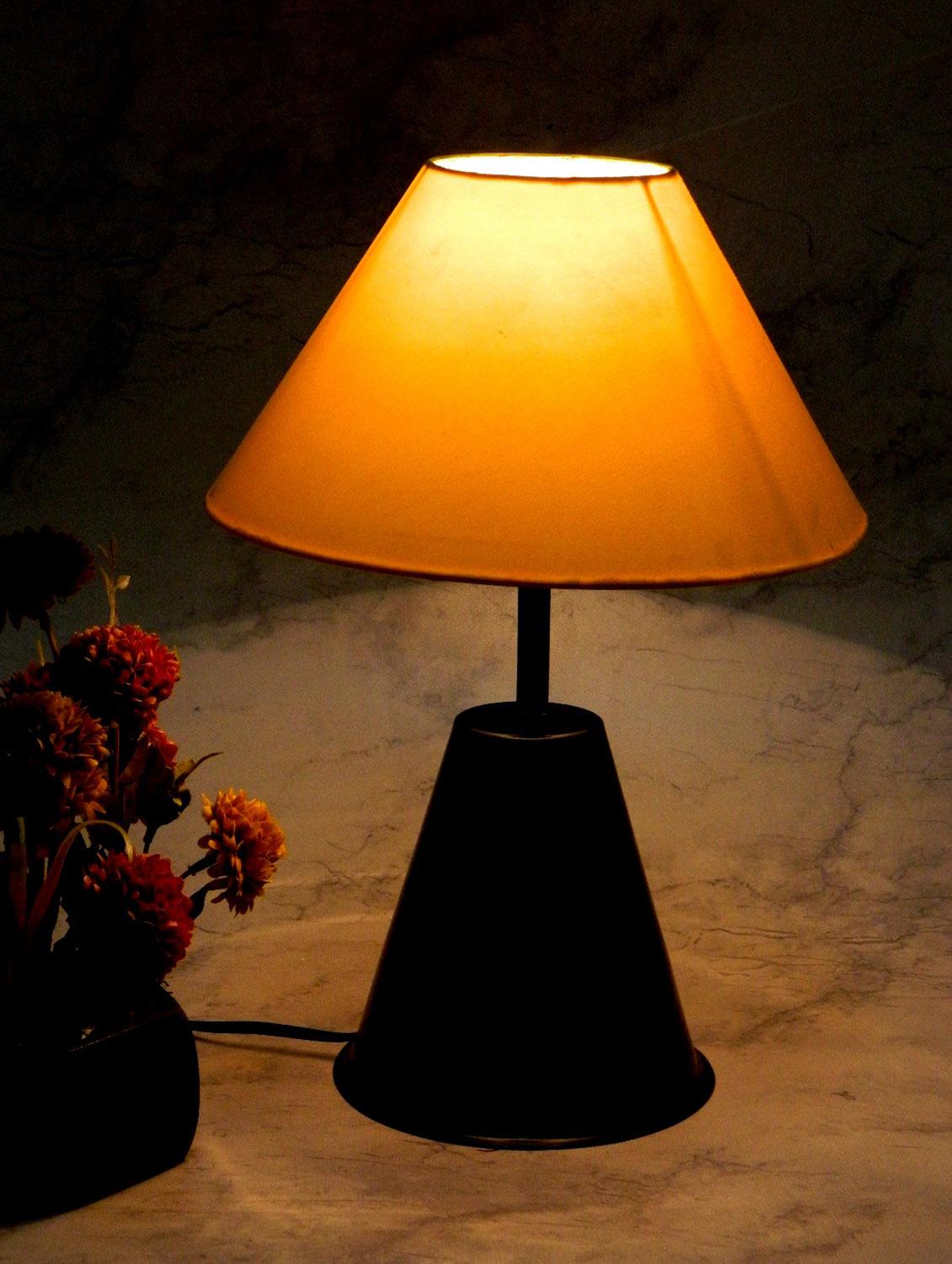 yellow metal and fabric table lamp