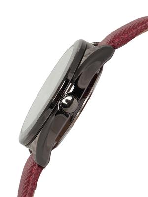 round frame black base solid maroon leatherette strap watch - 1206059 - Standard Image - 2