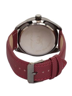 round frame black base solid maroon leatherette strap watch - 1206059 - Standard Image - 3