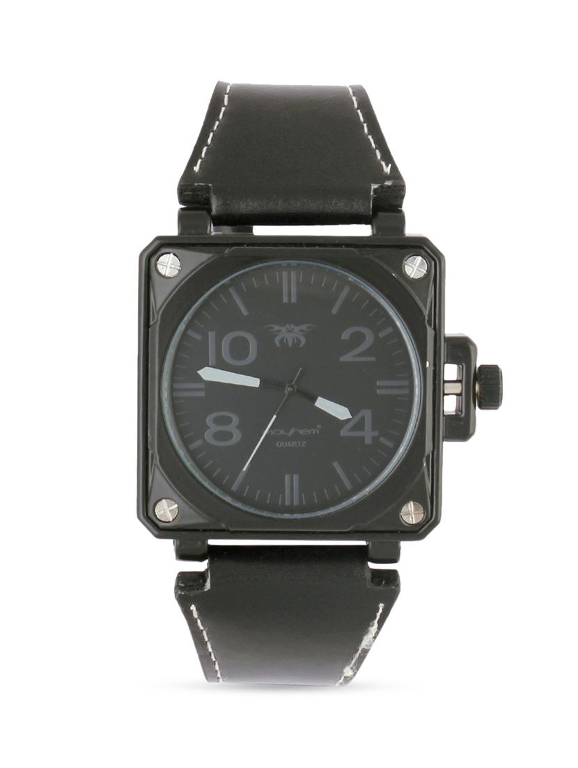 square frame black base black leatherette strap watch - 1206060 - Zoom Image - 1