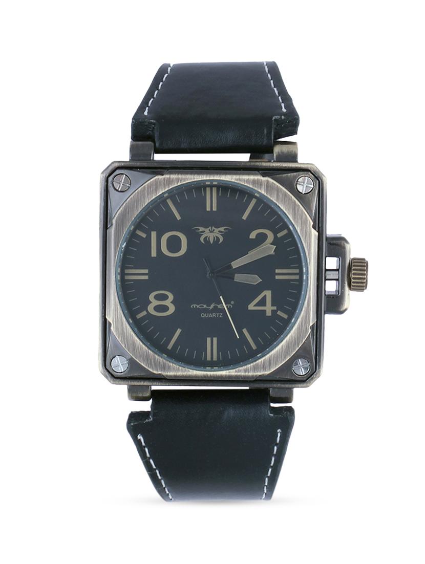 black base square frame black leatherette strap watch - 1206061 - Zoom Image - 1