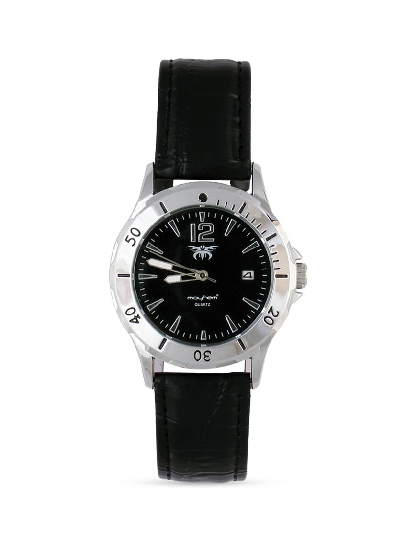 silver round frame black base black solid watch - 1206062 - Zoom Image - 1