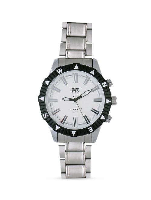 white base round black frame silver strap watch - 1206067 - Standard Image - 1