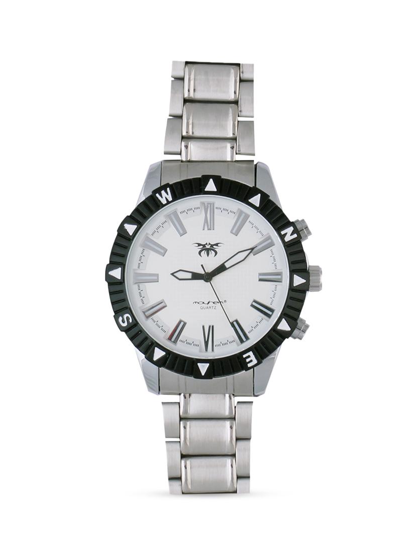 white base round black frame silver strap watch - 1206067 - Zoom Image - 1