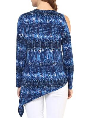 blue printed viscose assymmetric top - 12074165 - Standard Image - 3
