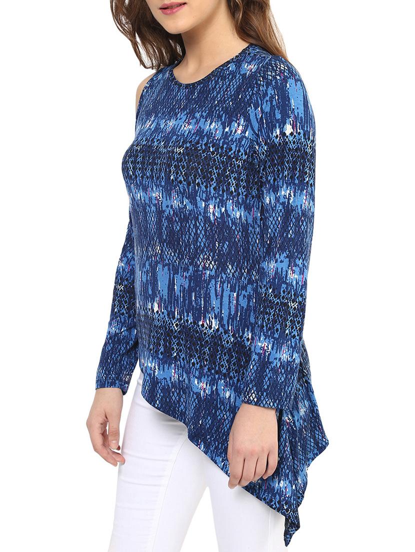 blue printed viscose assymmetric top - 12074165 - Zoom Image - 2