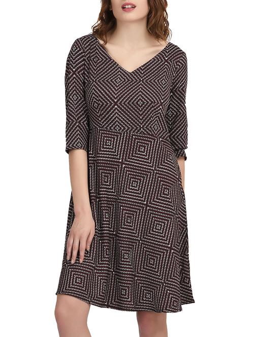 maroon printed crepe a-line dress - 12076477 - Standard Image - 1