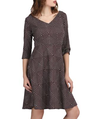 maroon printed crepe a-line dress - 12076477 - Standard Image - 2