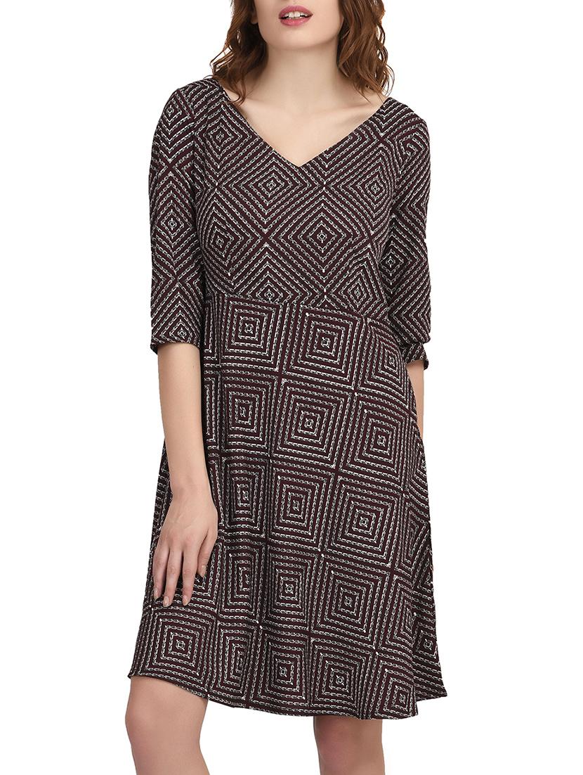 maroon printed crepe a-line dress - 12076477 - Zoom Image - 1