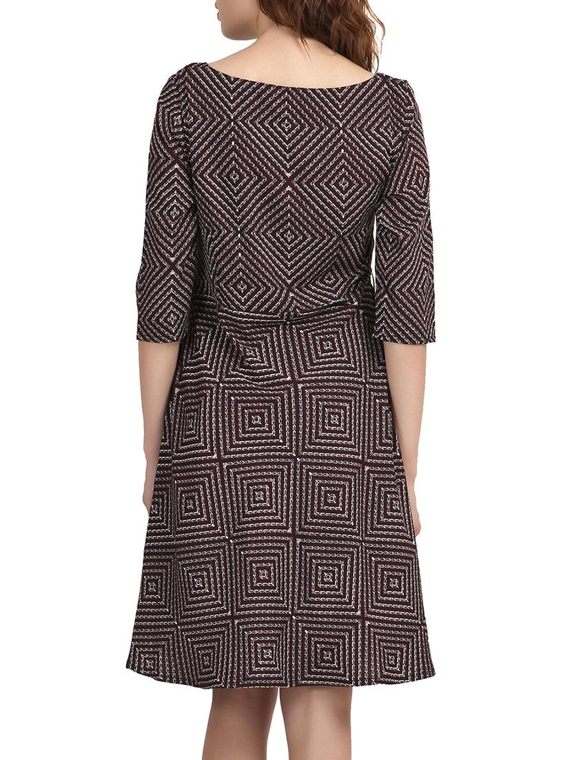 maroon printed crepe a-line dress - 12076477 - Zoom Image - 3
