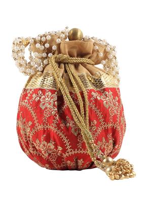 red faux silk embellished potli - 12079290 - Standard Image - 2