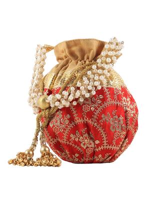 red faux silk embellished potli - 12079290 - Standard Image - 4