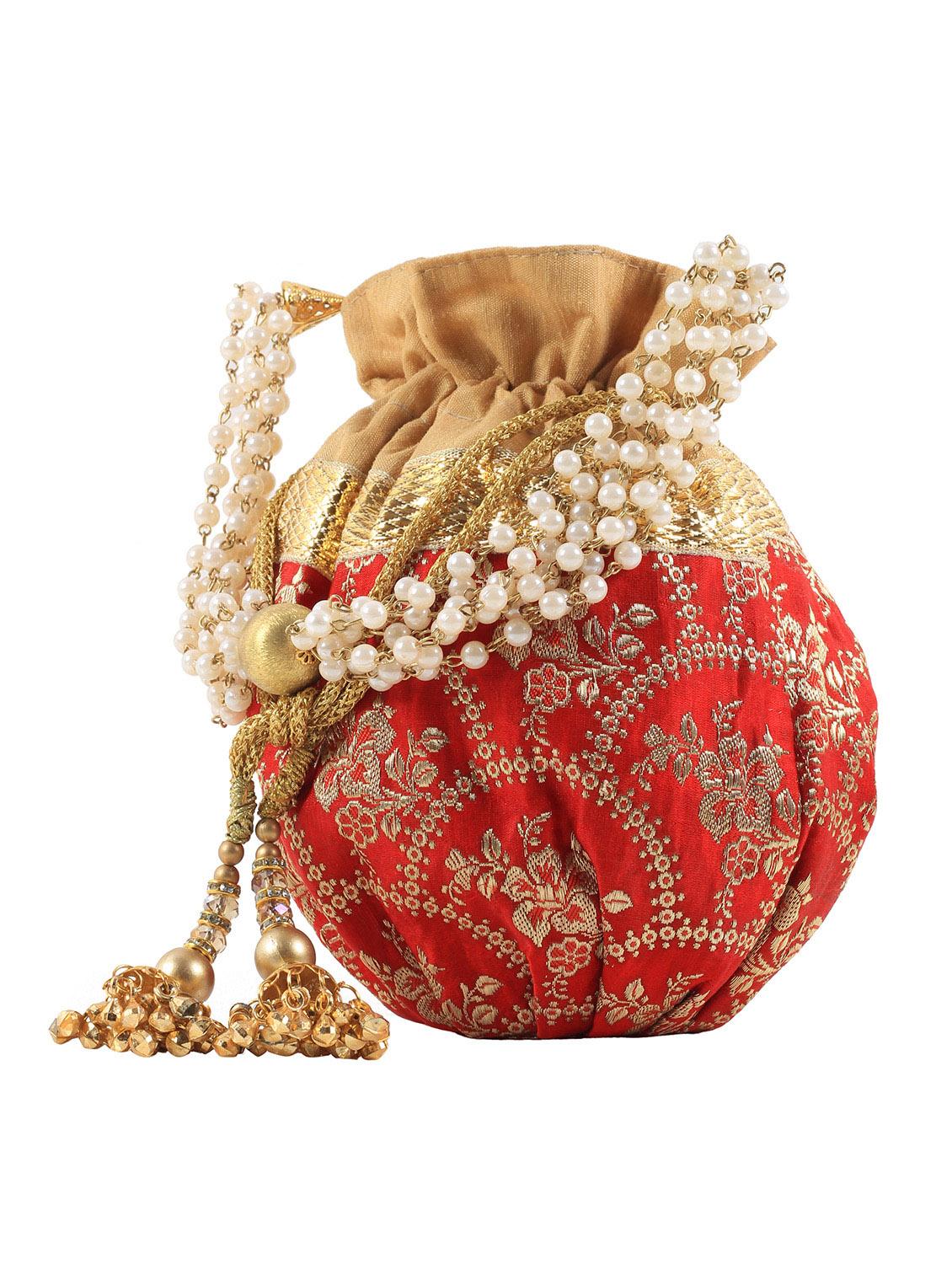 red faux silk embellished potli - 12079290 - Zoom Image - 4