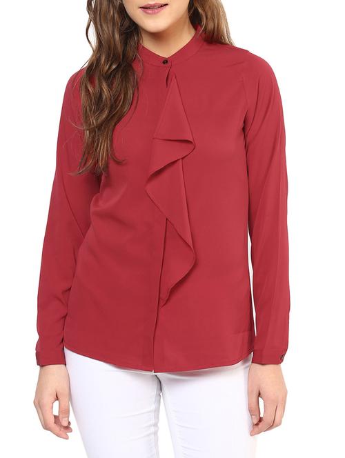 maroon polyester regular shirt - 12079295 -  Standard Image - 0