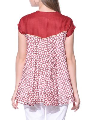 red and white chanderi silk printed top - 12080976 - Standard Image - 3