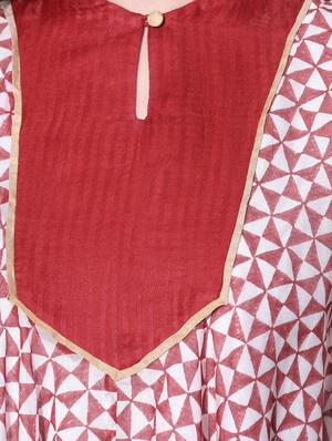 red and white chanderi silk printed top - 12080976 - Standard Image - 4