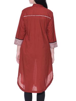 maroon cotton straight kurta - 12080985 - Standard Image - 3