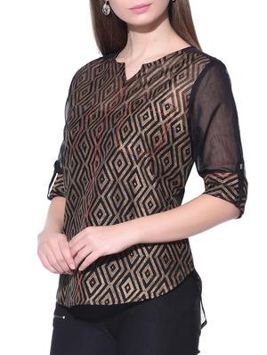 black and gold printed chanderi silk top - 12080992 - Standard Image - 2