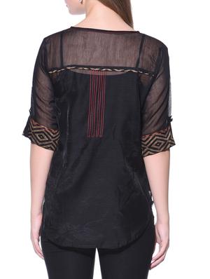 black and gold printed chanderi silk top - 12080992 - Standard Image - 3
