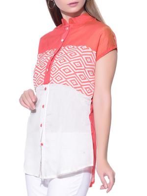 mandarin neck color block shirt - 12080994 - Standard Image - 2