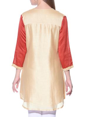 beige applique chanderi silk tunic - 12081001 - Standard Image - 3