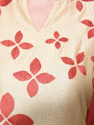 beige applique chanderi silk tunic - 12081001 - Standard Image - 4