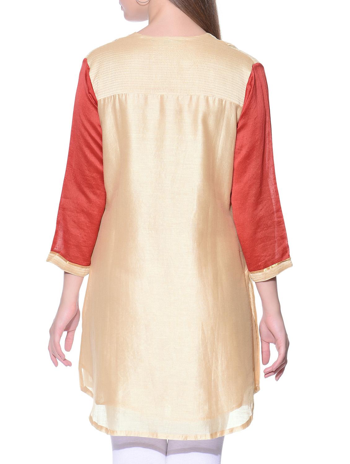 beige applique chanderi silk tunic - 12081001 - Zoom Image - 3