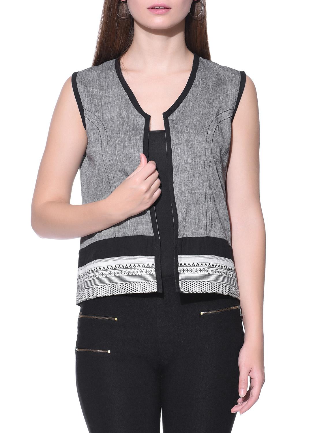 grey front open cotton short jacket - 12081014 - Zoom Image - 1