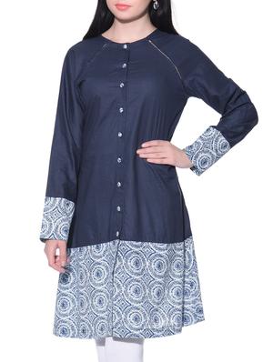 navy blue cotton a-line kurta - 12082365 - Standard Image - 2