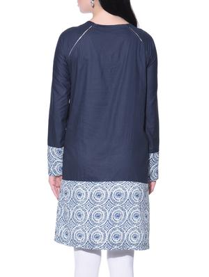 navy blue cotton a-line kurta - 12082365 - Standard Image - 3
