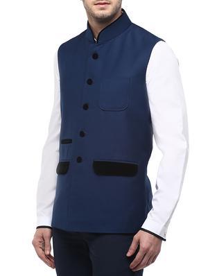 blue cotton nehru jacket - 12086090 - Standard Image - 2