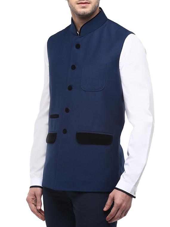 blue cotton nehru jacket - 12086090 - Zoom Image - 2