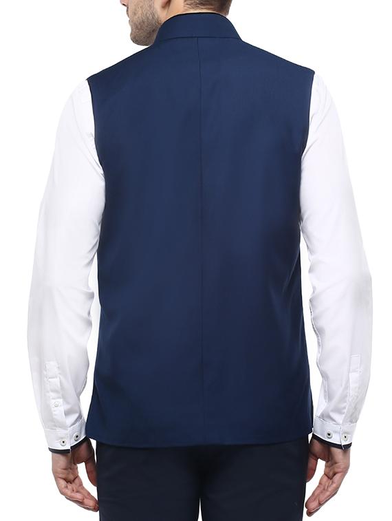 blue cotton nehru jacket - 12086090 - Zoom Image - 3