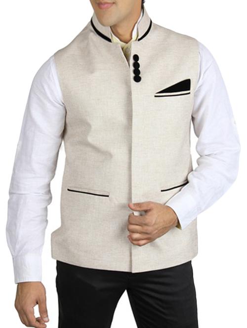 beige cotton nehru jacket - 12086094 -  Standard Image - 0