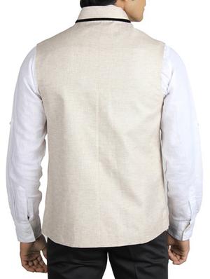 beige cotton nehru jacket - 12086094 - Standard Image - 3