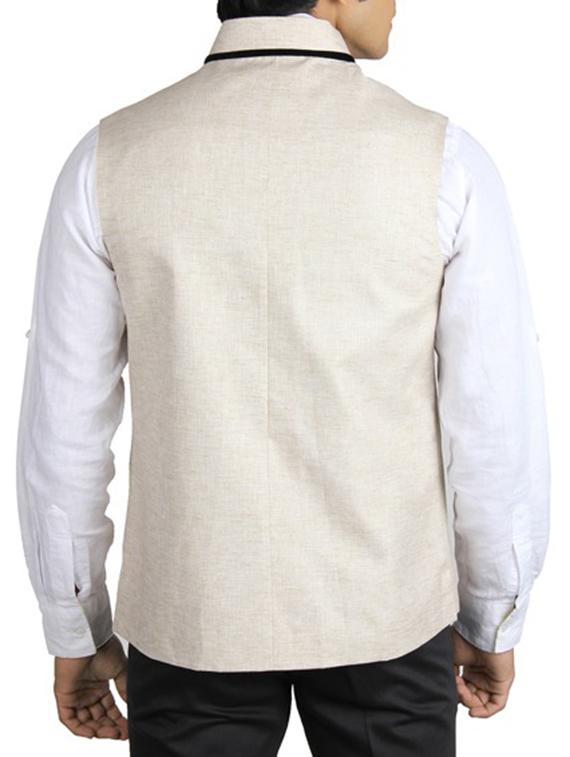 beige cotton nehru jacket - 12086094 - Zoom Image - 3