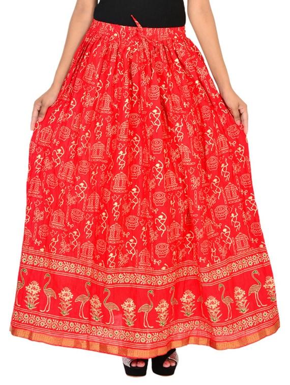 red cotton flared skirt - 12086521 - Zoom Image - 1