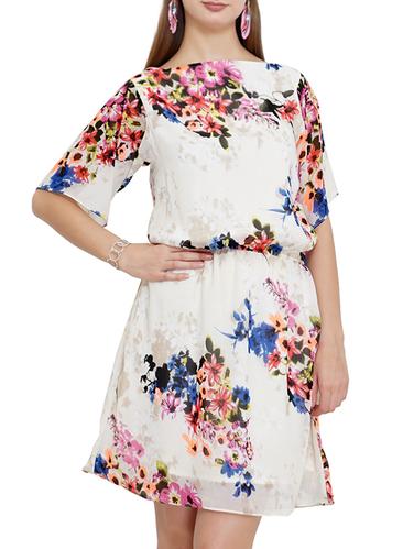 white floral printed georgette dress - 12086642 - Very Small Image - 1