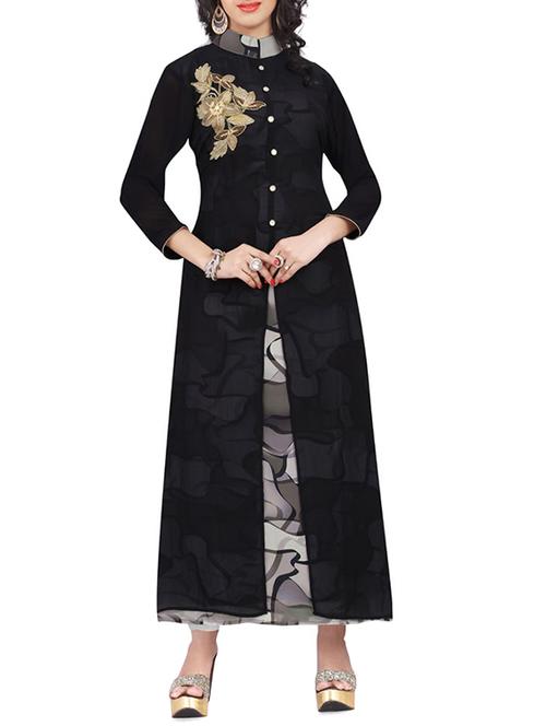 black georgette straight kurti - 12088510 - Very Small Image - 1