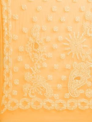 yellow faux georgette chikankari saree with blouse - 12089430 - Standard Image - 4