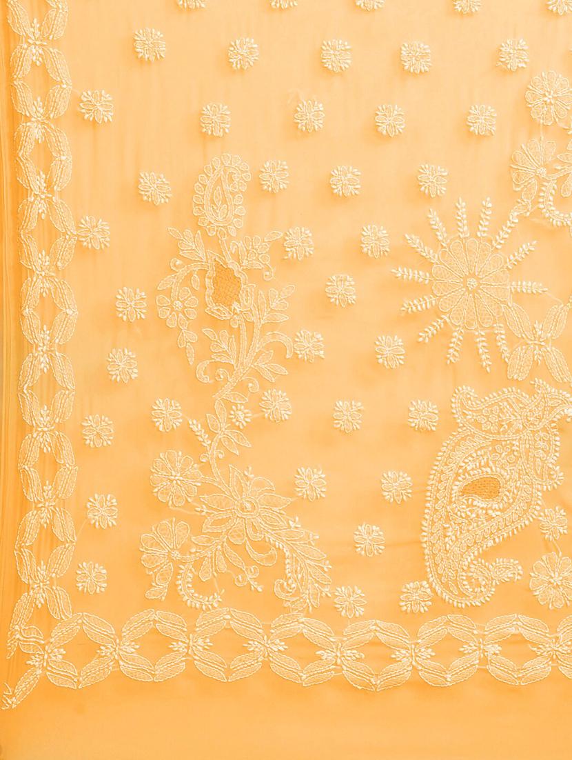 yellow faux georgette chikankari saree with blouse - 12089430 - Zoom Image - 4